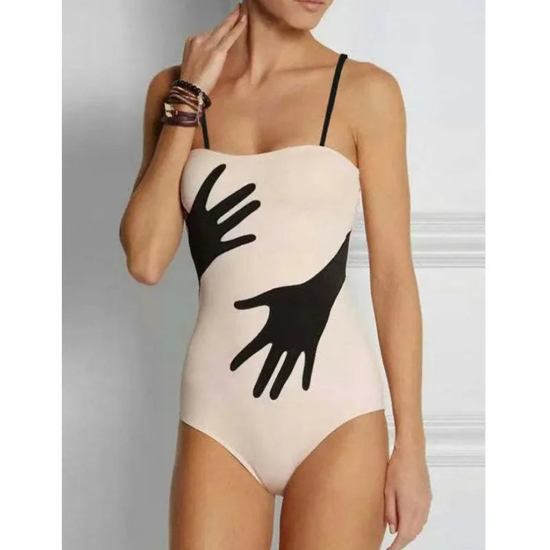 Women's one-piece bikini swimsuit in Polyester fabric, size range S to XL.