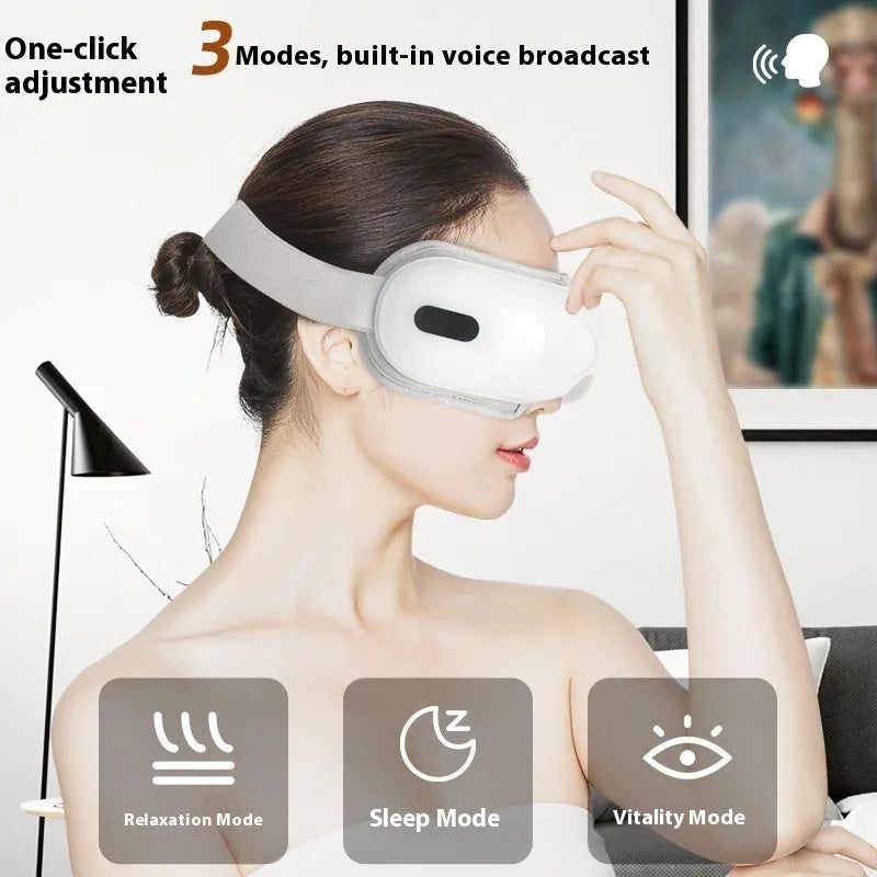 White rechargeable eye massager with heated airbag compression function