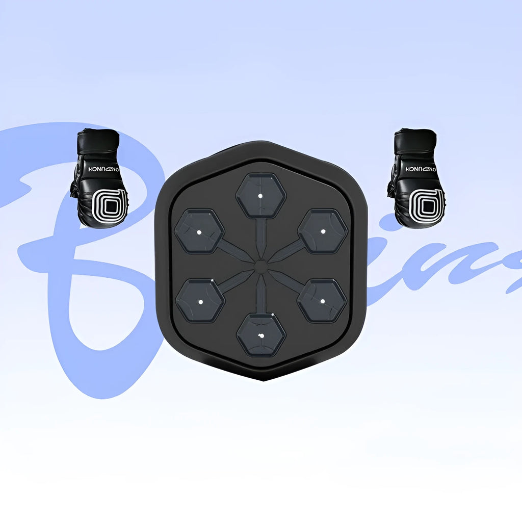 Black smart music boxing machine with Bluetooth, EVA construction, 200kg capacity.