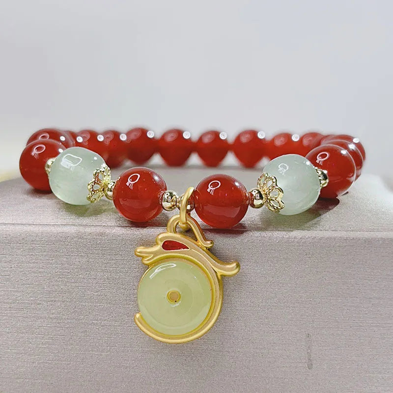 Red agate bracelet for women with Chinese style dragon or lucky bag design manual craftsmanship