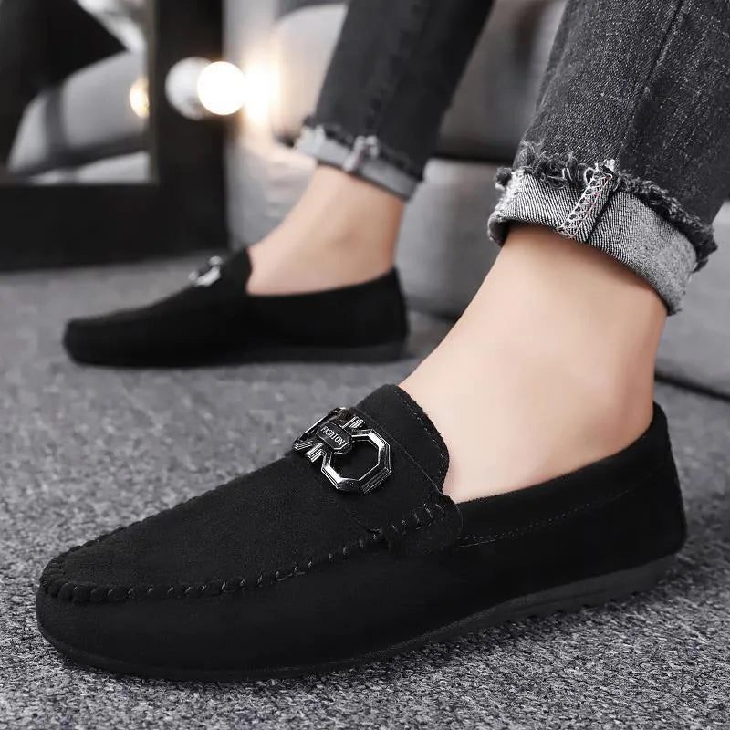 Men's black and grey suede casual shoes with rubber sole for summer