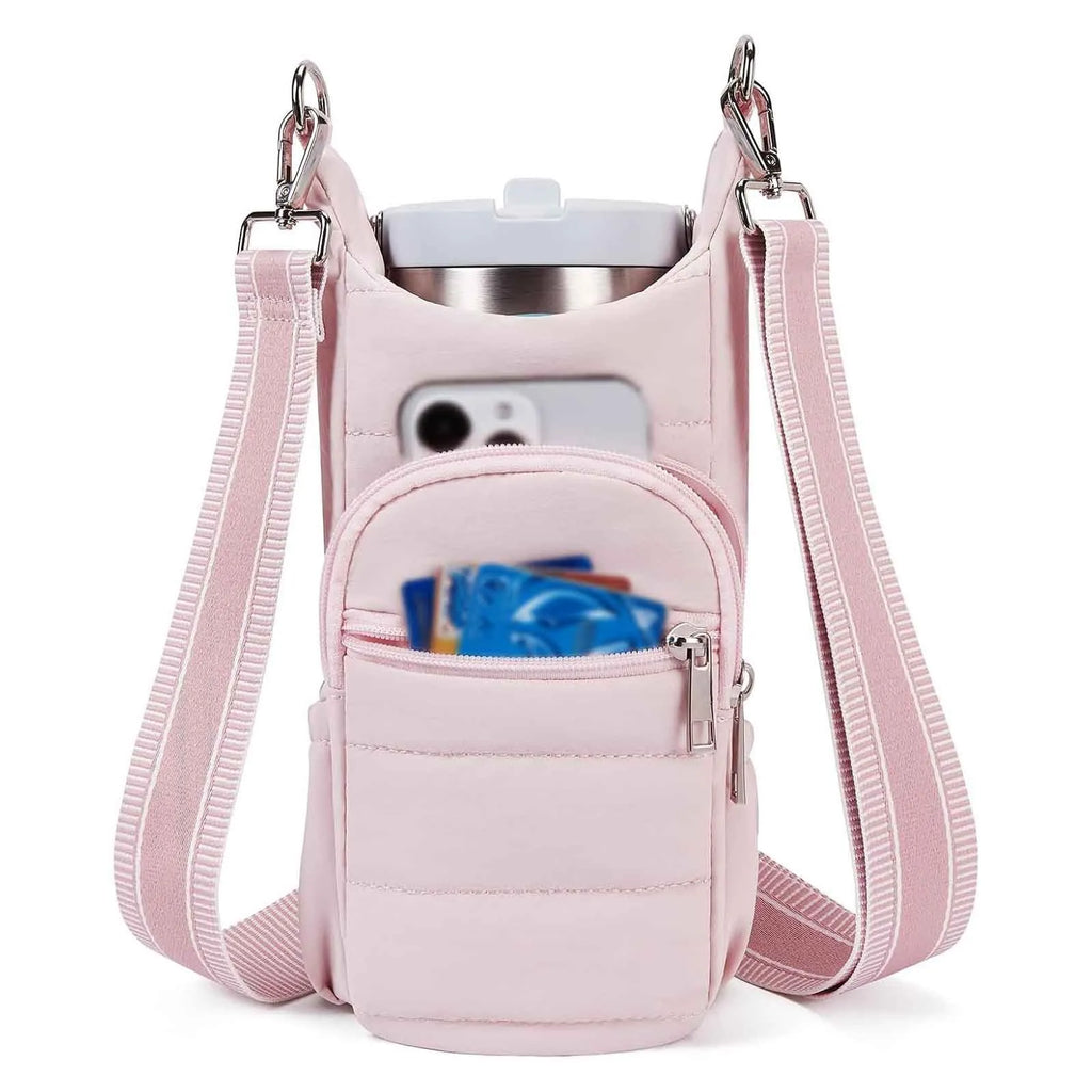 Cloth water bottle bag for bicycles in black, pink, or beige colours with modern simplicity design