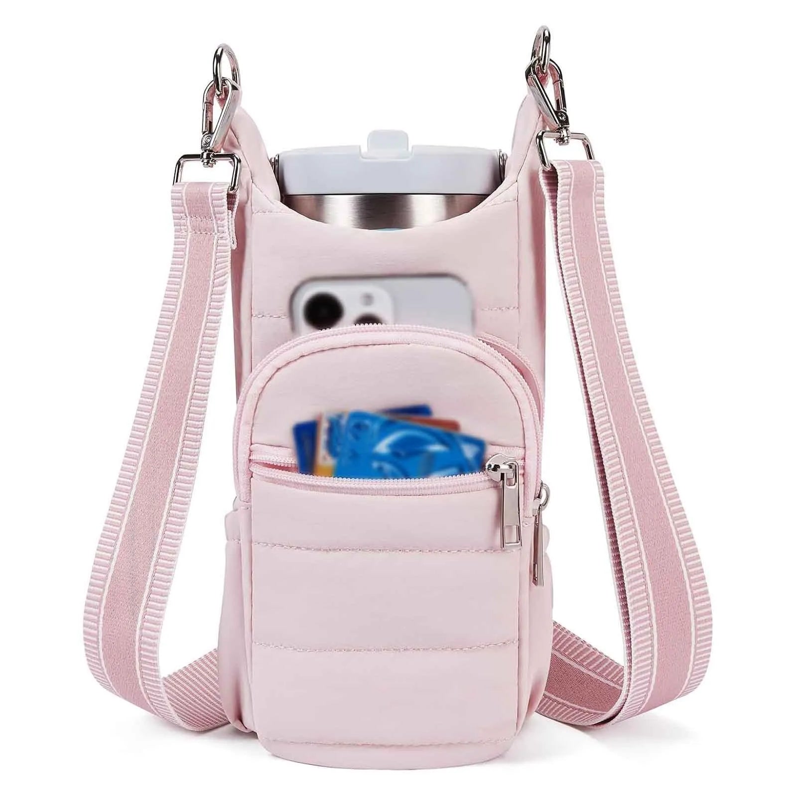 Cloth water bottle bag for bicycles in black, pink, or beige colours with modern simplicity design