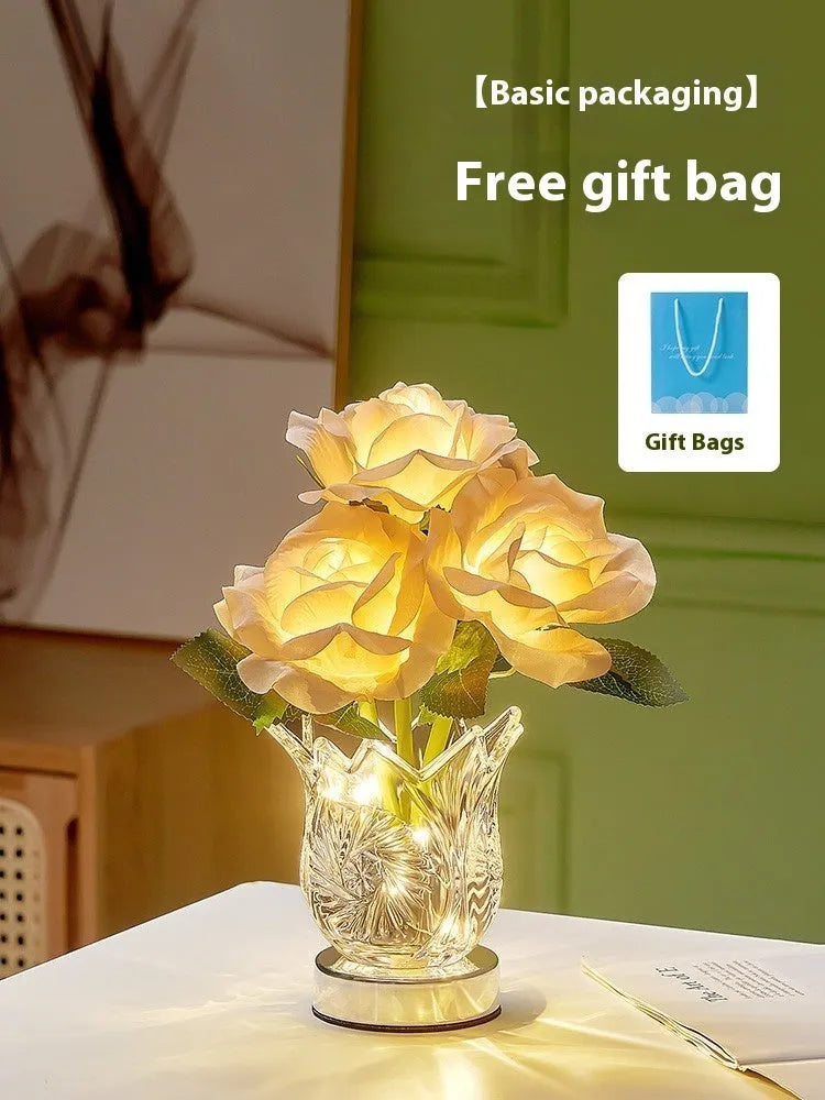 Crystal flowers design USB charging touch control dimming table lamp for bedroom bedside use