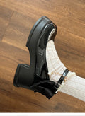 Women's beige PU leather Mary Jane shoes with a round toe and a chunky block heel.
