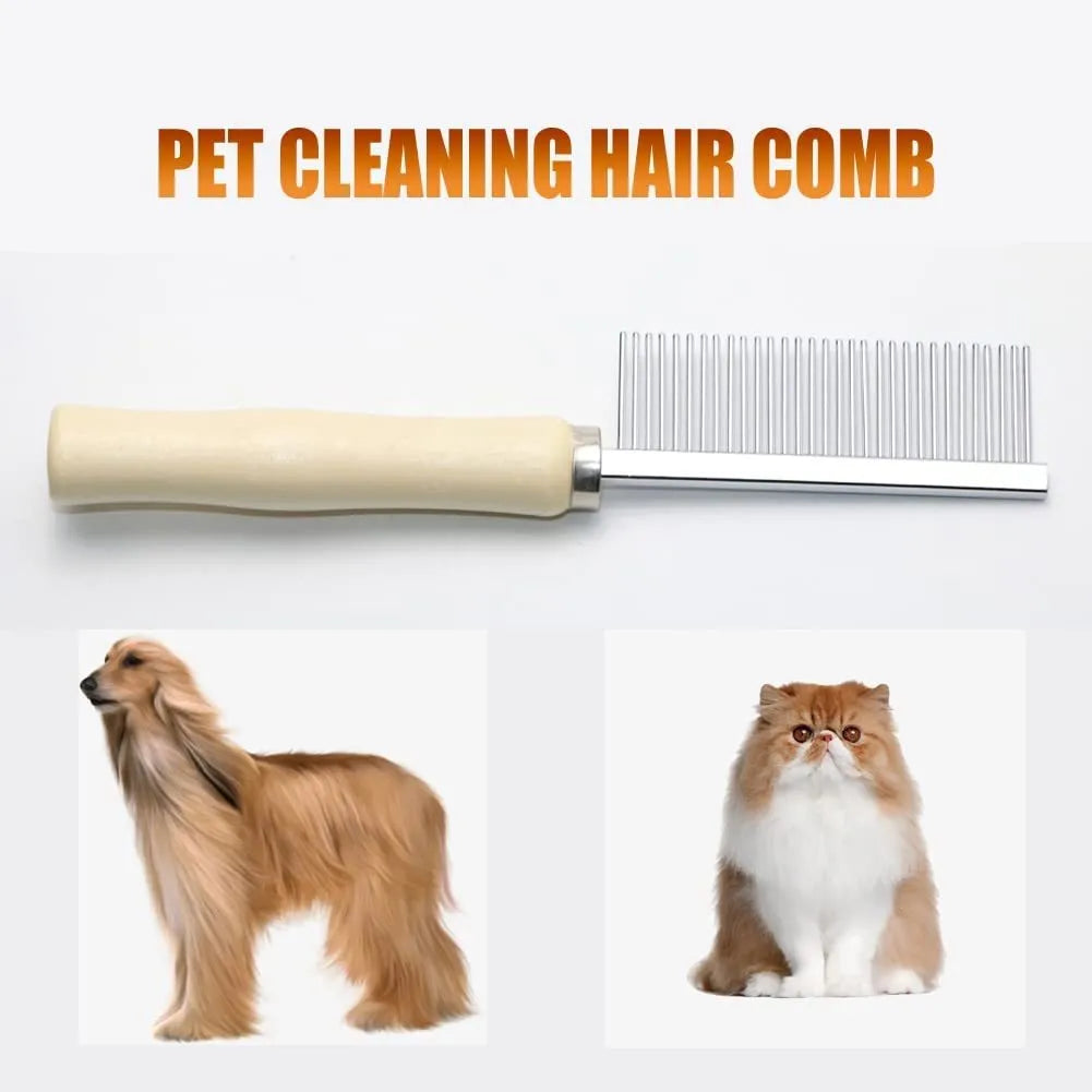 Wooden handle pet grooming comb with rounded needles for dogs and cats
